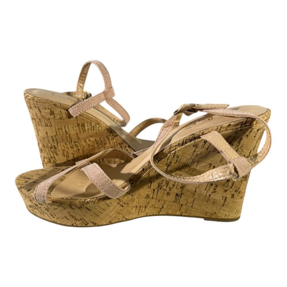 Lulus Women’s Espadrille Strappy Wedges Pink Tan Size 8 Chunky Block - Picture 6 of 8